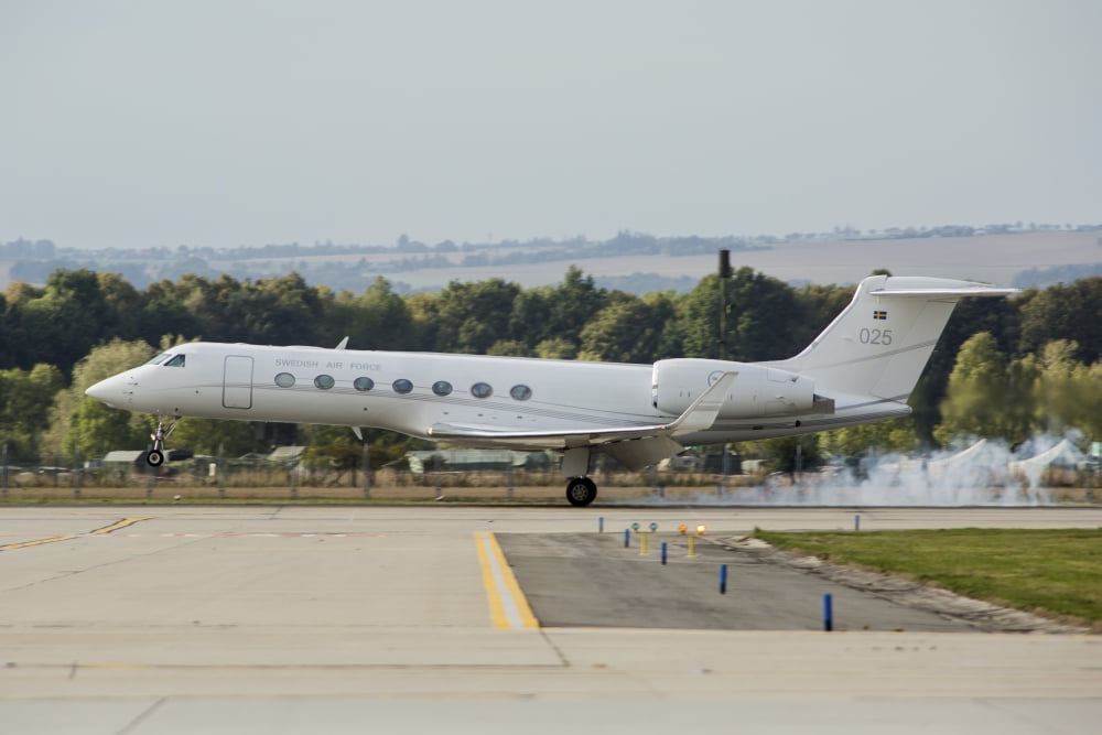 A Swedish Air Force VIP Gulfstream jet Canvas Art - Timm ZiegenthalerStocktrek Images (34 x 23)