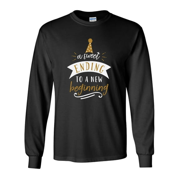 A Sweet Ending to a New Beginning Happy New Year Festive Unisex Adult Long Sleeve T-shirt-Black-5xl