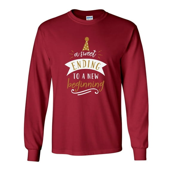 A Sweet Ending to a New Beginning Happy New Year Festive Unisex Adult Long Sleeve T-shirt-Cardinal Red-4xl