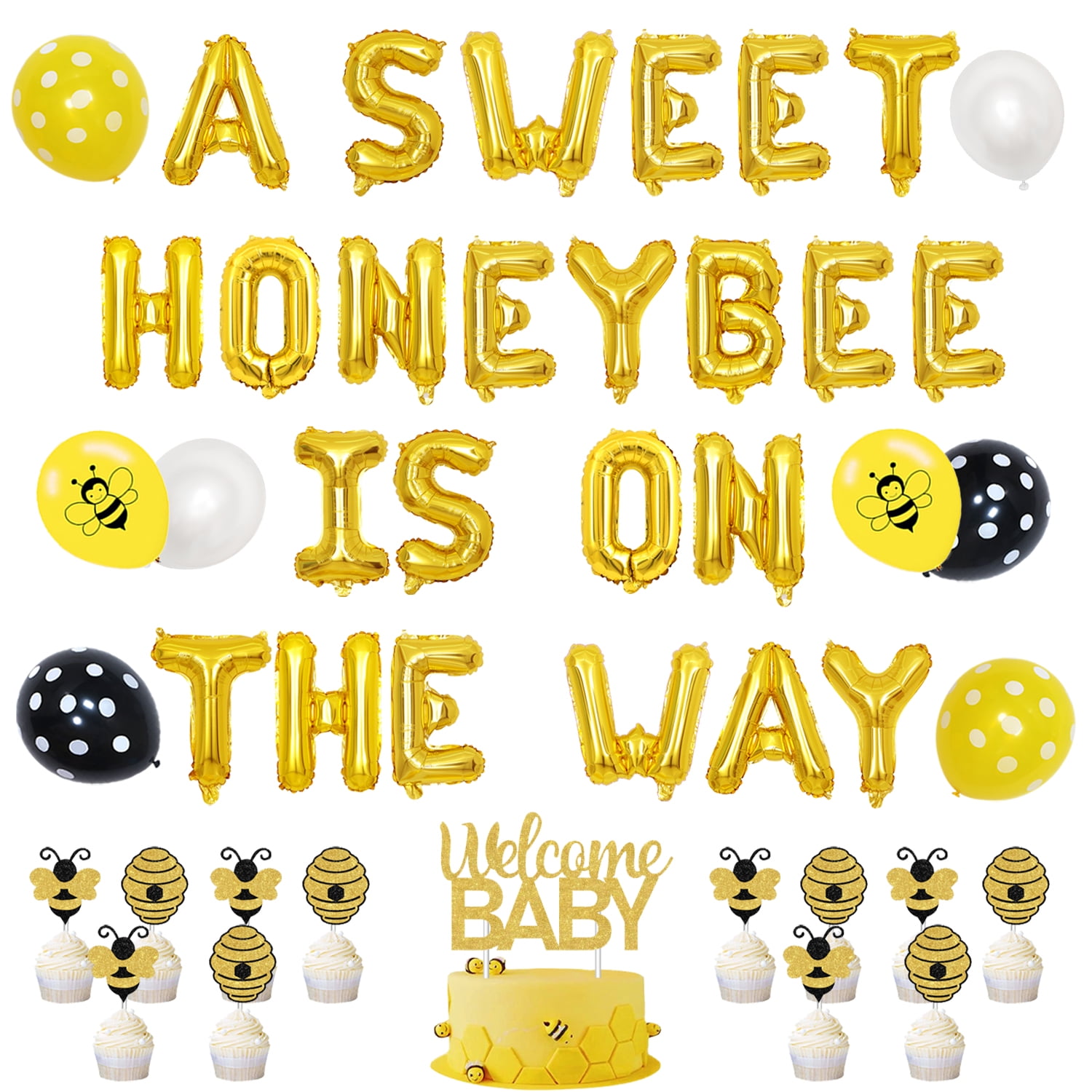 36 PCS Bumble Bee Cupcake Toppers Glitter Bee Gender Reveal Honeycomb Cupcake  Picks Baby Shower Birthday Party Cake Decorations Supplies