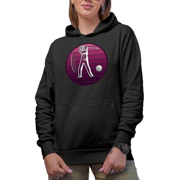 A Swinging Golf Player, Golfing or Golfer Themed Merch Gift, Black Hooded Sweatshirt or Hoodie, Small