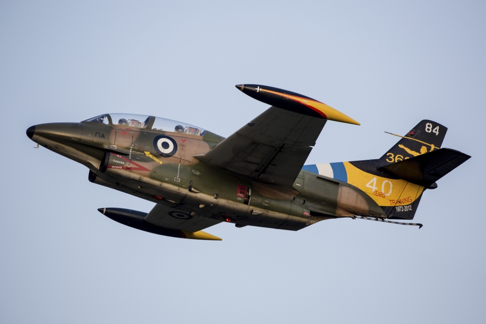 A T-2E Buckeye trainer aircraft in Hellenic Air Force 40th anniversary markings Canvas Art - Timm ZiegenthalerStocktrek Images (34 x 23)
