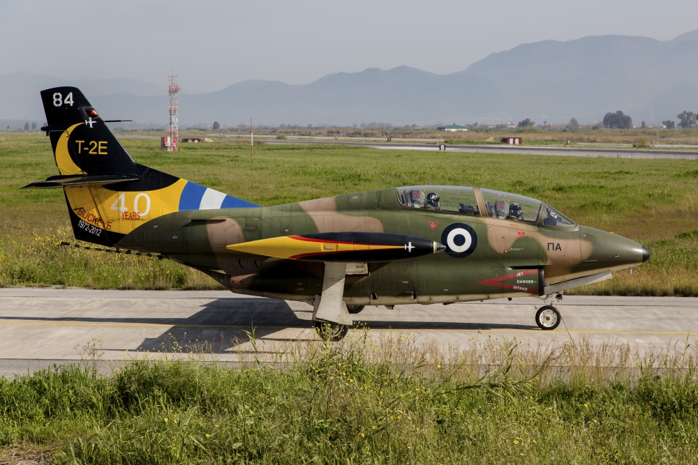 A T-2E Buckeye trainer aircraft of the Hellenic Air Force in 40th anniversary markings Canvas Art - Timm ZiegenthalerStocktrek Images (34 x 23)