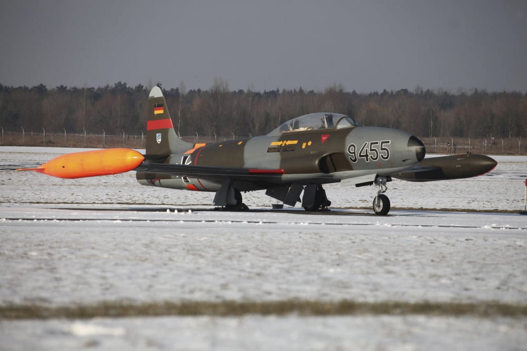 A T-33 Shooting Star trainer jet of the German Air Force Canvas Art - Timm ZiegenthalerStocktrek Images (35 x 23)
