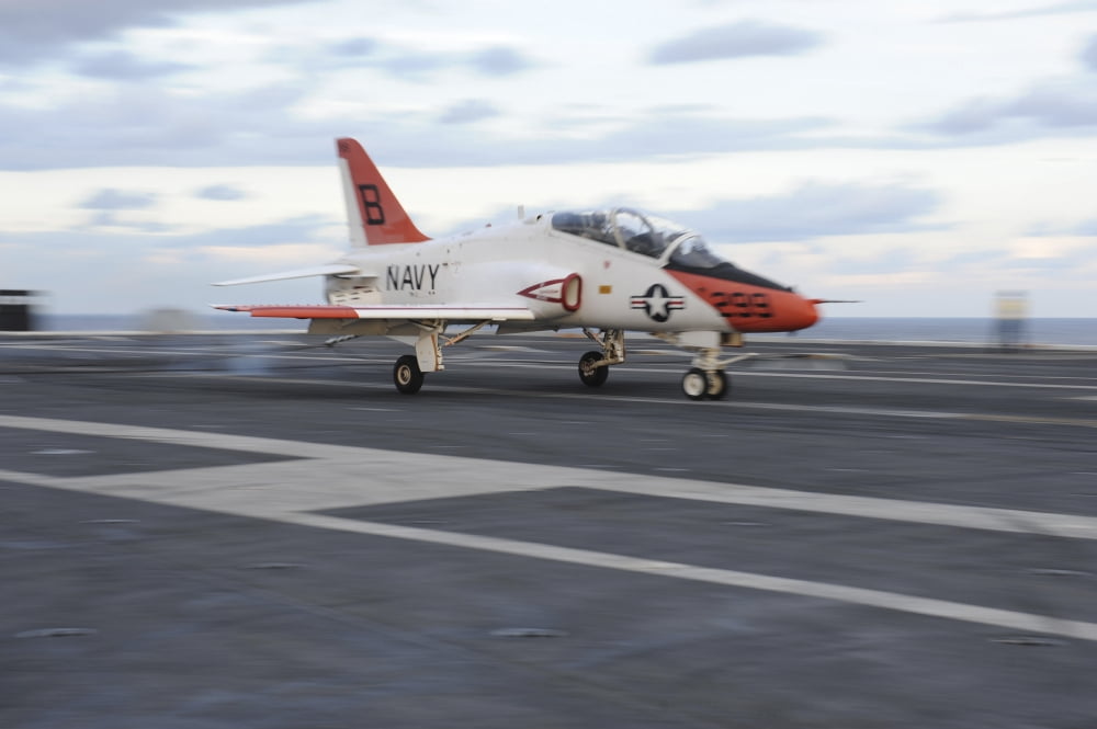 A T-45C Goshawk is launched from the flight deck of USS Theodore Roosevelt Canvas Art - Stocktrek Images (34 x 23)