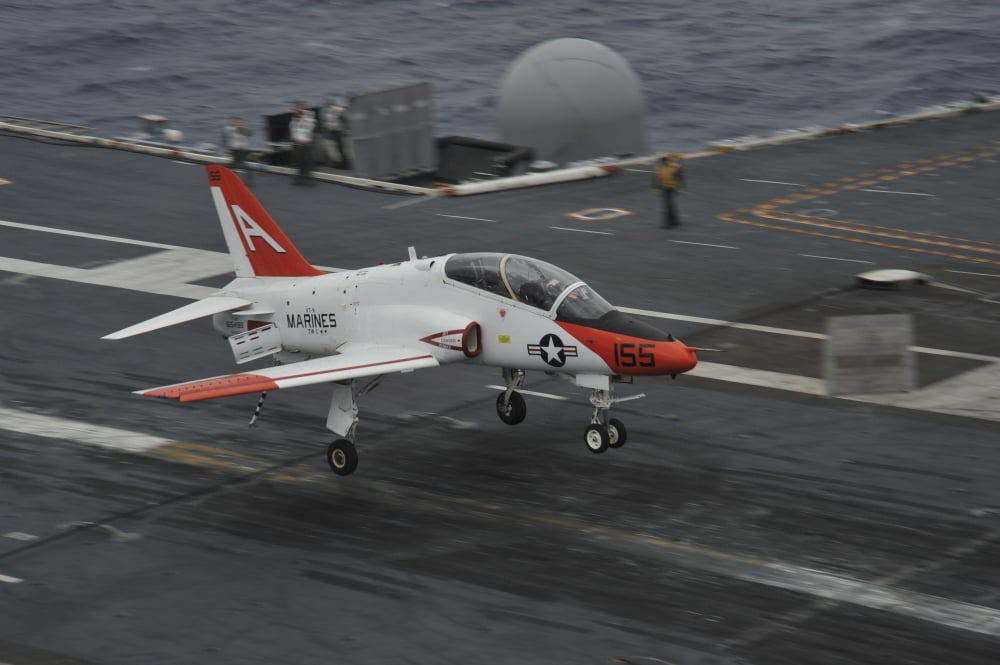 A T-45C Goshawk lands aboard USS George HW Bush Canvas Art - Stocktrek Images (35 x 23)