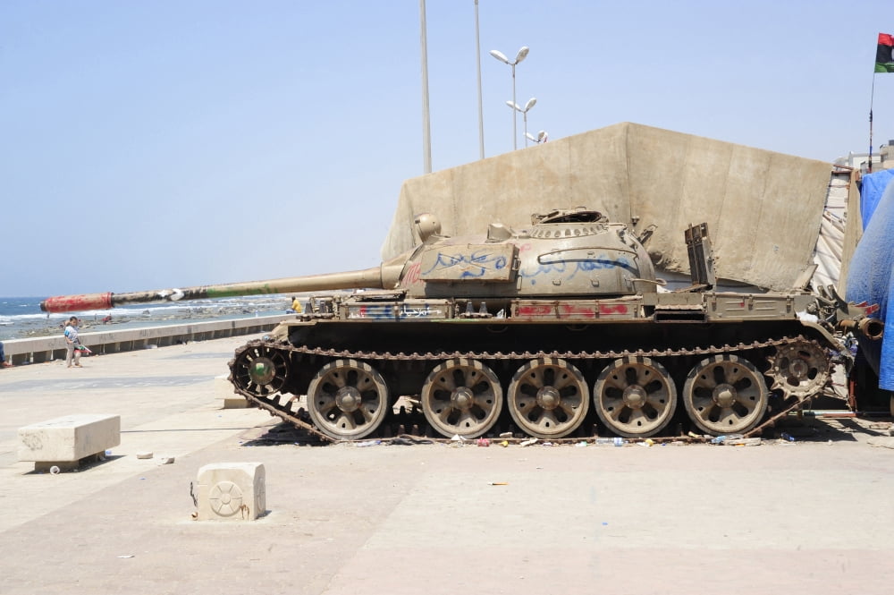 A T-55 tank on the seafront in Benghazi Libya Canvas Art - Andrew ChittockStocktrek Images (35 x 23)