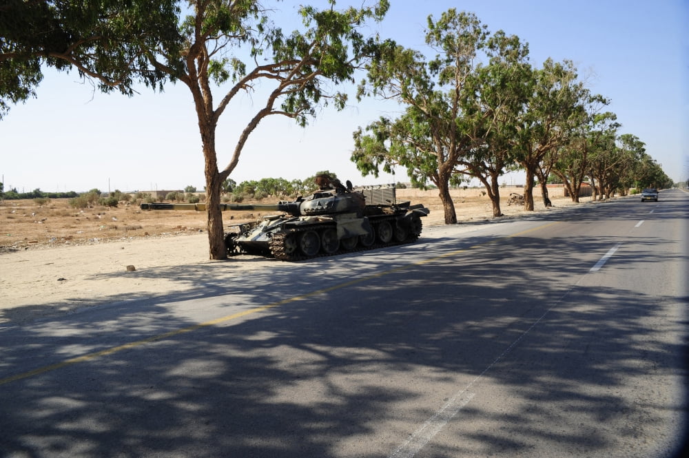 A T-72 tank destroyed by NATO forces just outside Benghazi Libya Canvas Art - Andrew ChittockStocktrek Images (18 x 12)