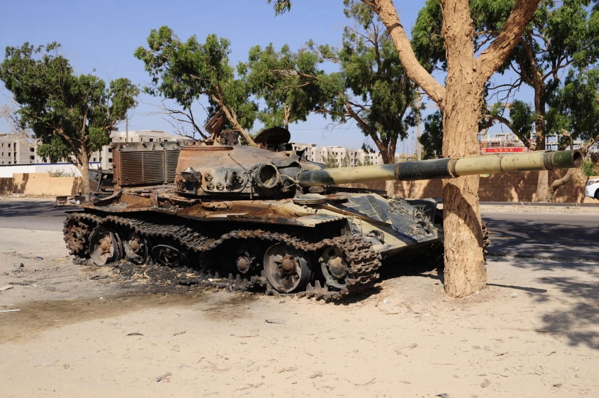 A T-72 tank destroyed by NATO forces just outside Benghazi Libya Canvas Art - Andrew ChittockStocktrek Images (18 x 12)