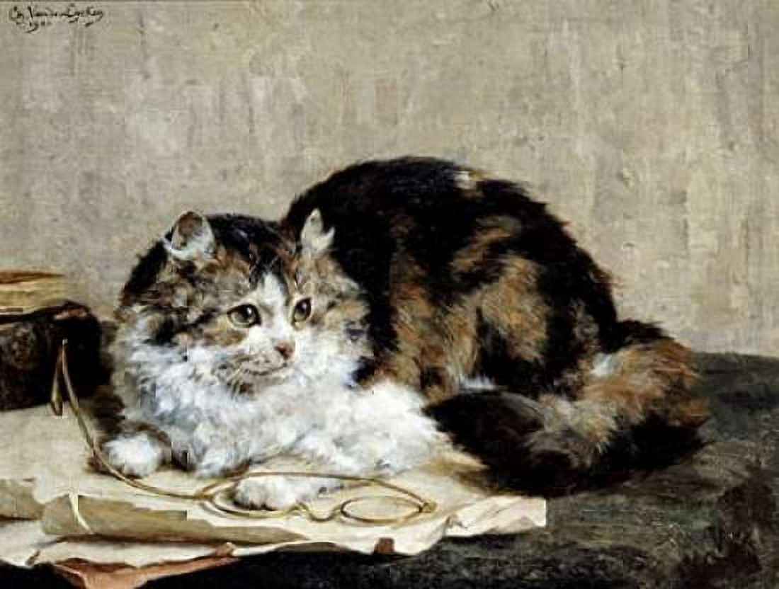 A Tabby Cat Canvas Art - Charles Van Den Eycken (22 x 28)