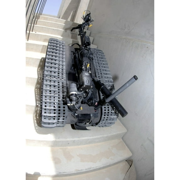 A Talon 3B robot unit climbing a flight of stairs during a training mission in Bahrain Poster Print