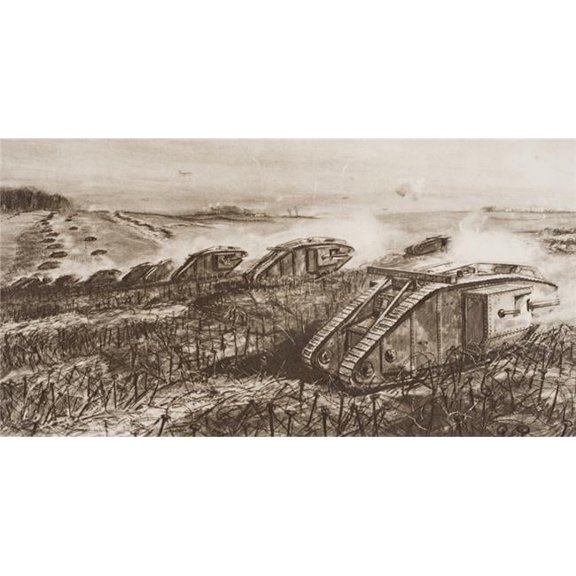 A Tank Offensive At Cambrai France From The Book The Outline of History by HGWells Volume 2 Published 1920 Poster Print - Large - 40 x 20