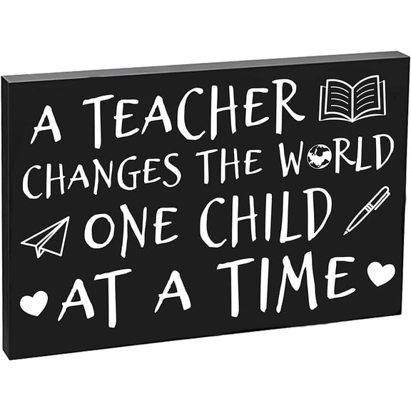 A Teacher Changes The World Student at a Time Sign Wooden Hanging Plaque for Teacher Gifts Home Classroom Office Wall Decoration DIY