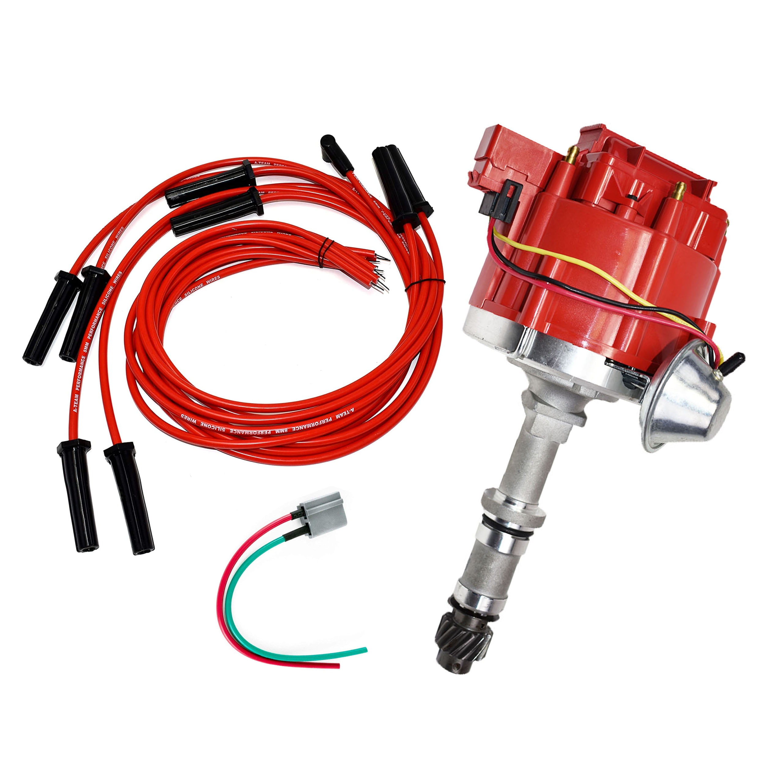 A-Team Performance HEI Distributor, 8.0mm Spark Plug Wires, and  Battery-Pigtail Harness Kit For Buick Odd Fire 231 3.8L V6 225 Jeep 3.7L  Dauntless Red Cap 
