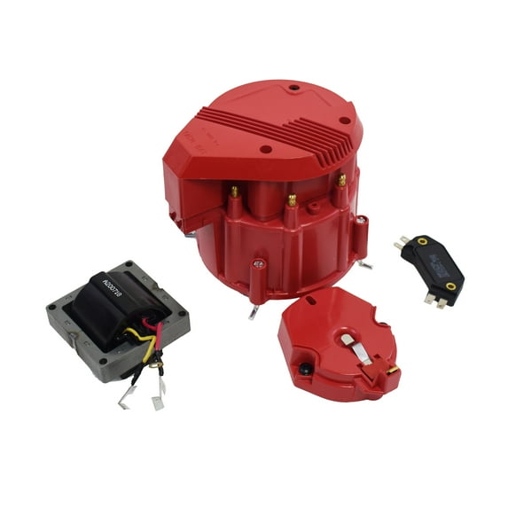 A-Team Performance HEI Distributor 8-Cylinder Tune-Up Kit Male Cap 65k Volt Ignition Coil (Red Super Cap)