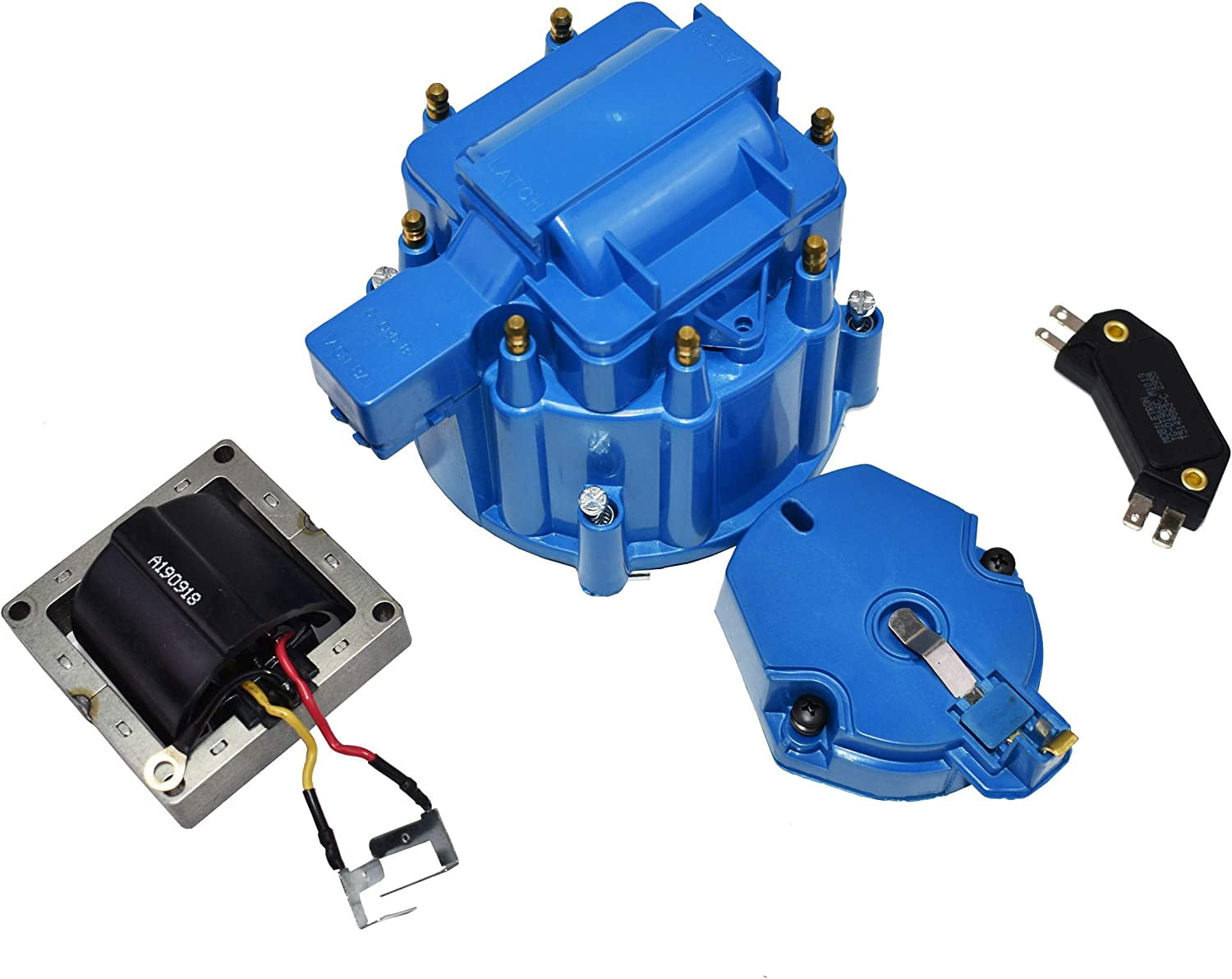 ATeam Performance Hei Distributor Tuneup Kit 8Cylinder 65K Ignition Coil Male Cap (Blue