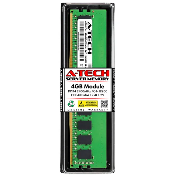 A-Tech 4Gb 1Rx8 Pc4-19200E Ecc Udimm Ddr4 2400 Mhz Unbuffered Server Memory Ram