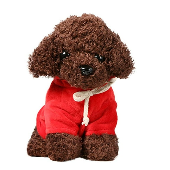 A Teddy Dog Plush Toy Stuffed Animal Puppy Doll With Dark Red Hoodie 7.9In Soft Cute Realistic Dog Toy For Kids Gift Companion