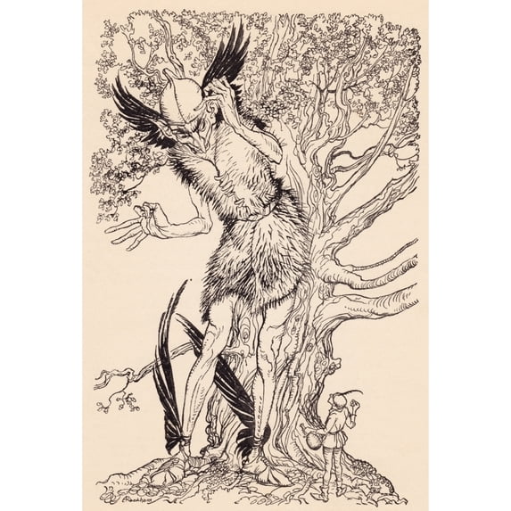 A Terrible Fellow Half As Big As The Tree By Which He Was Standing Illustration By Arthur Rackham From Grimm's Fairy Ta