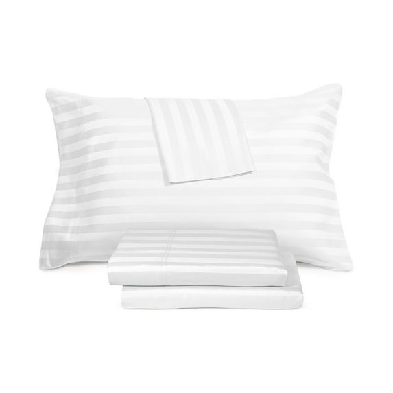 A Textiles WHITE Closeout Ultra Lux Wide Stripe Sheet Set, Queen