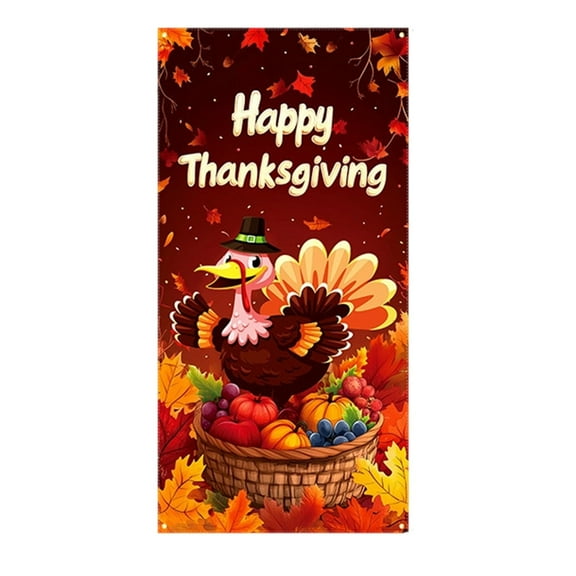 A Thanksgiving Door Cover 2025 Festival Party Indoor And Outdoor Door Vertical Turkey Hanging Cloth Flag Thanksgiving Door Decor For Holiday