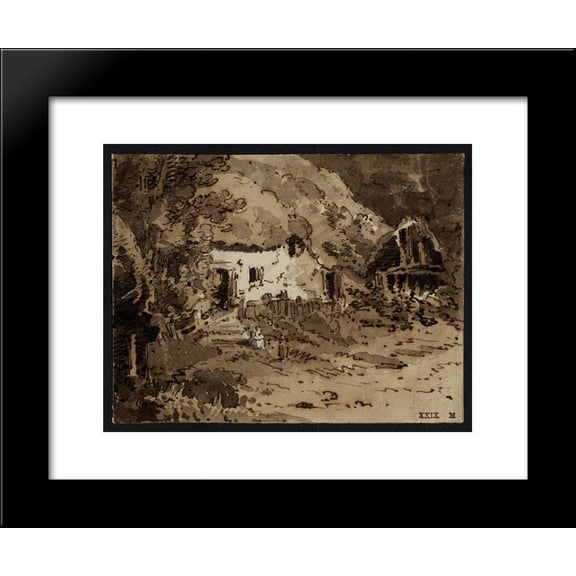 A Thatched Cottage among Trees 20x24 Framed Art Print by Thomas Girtin