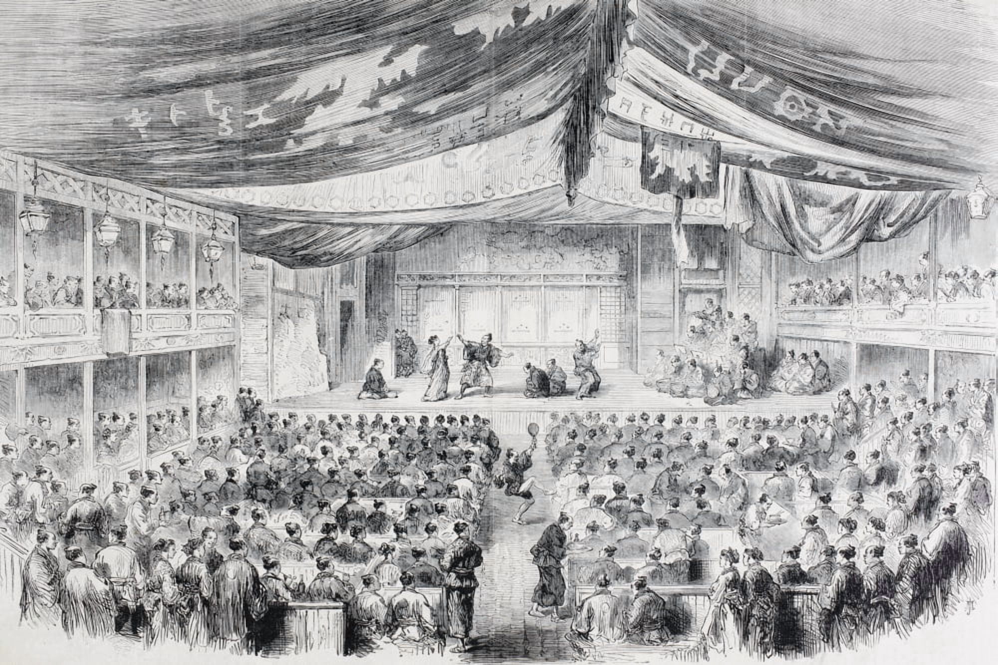 A Theatre In Osaka Japan In The 1860s From Lunivers Illustre Published In Paris In 1868 Canvas Art - Ken Welsh Design Pics (18 x 12)