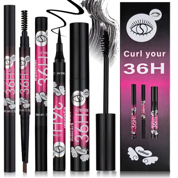 36H Eye Makeup Set Waterproof Mascara Liquid Eyeliner Dual Eyebrow Pencil Long Lasting Eye Cosmetic Kit