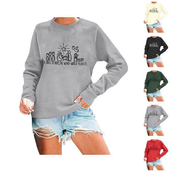 A Thrill Of Hope The Weary World Rejoices Sweatshirts for Women Long Sleeve Crewneck Christmas Sweatshirt Pullover Tops