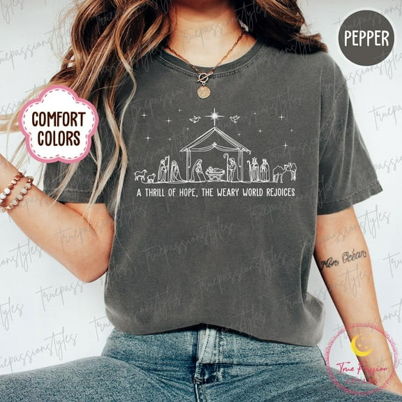 A Thrill of Hope Graphic T-Shirt | Minimalist Nativity Scene Christmas Tee