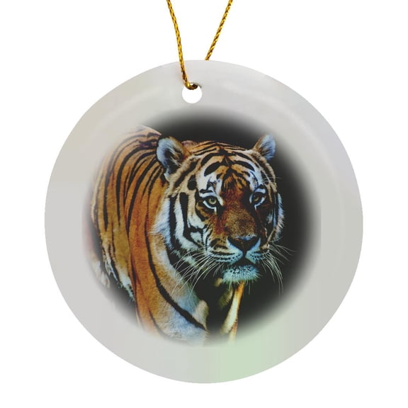 3drose, a Tiger on Black Background Contrast Animal Tigers, Circle Porcelain Ornament
