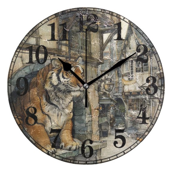A Tiger Silent Wall Clock 10" Non-Ticking Battery Clock