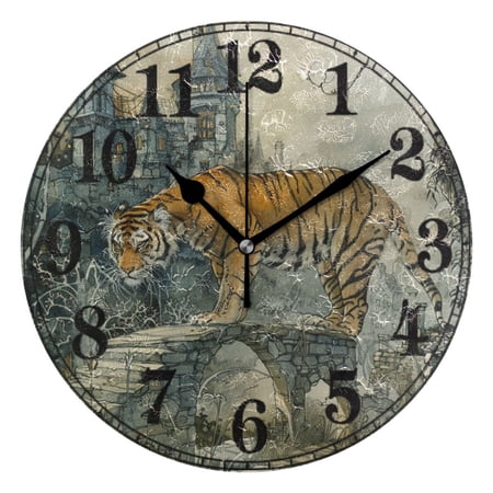 A Tiger on Bridge Silent Wall Clock 10" Non-Ticking Battery Clock