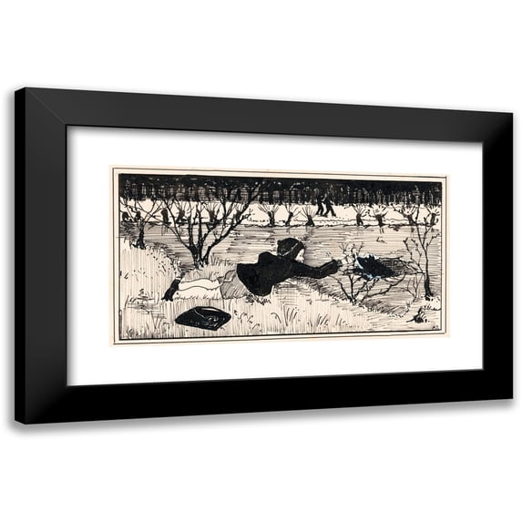 A. Tinbergen 14x9 Black Modern Framed Museum Art Print Titled - Girl Tries to Save Dog from Wak (1925)