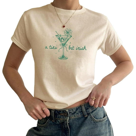 A Tini Bit Irish Baby Tee - Cute Irish Girl St Patty Y2K Top, St Patricks Day Baby Tee