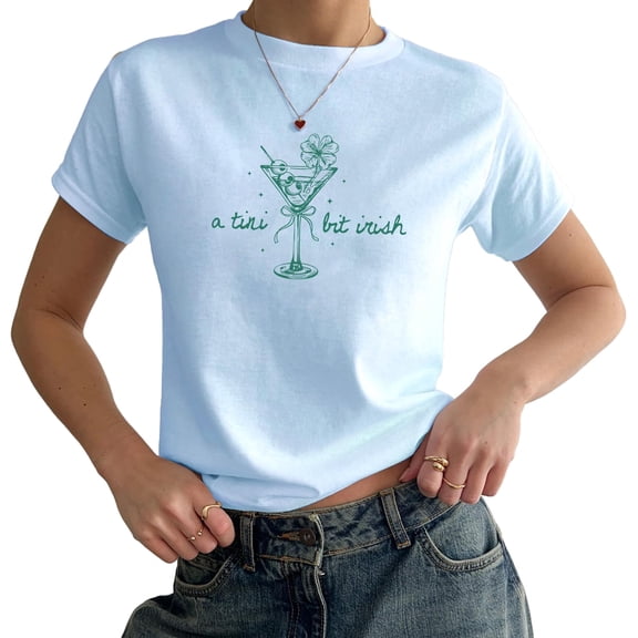 A Tini Bit Irish Baby Tee - Cute Irish Girl St Patty Y2K Top, St Patricks Day Baby Tee