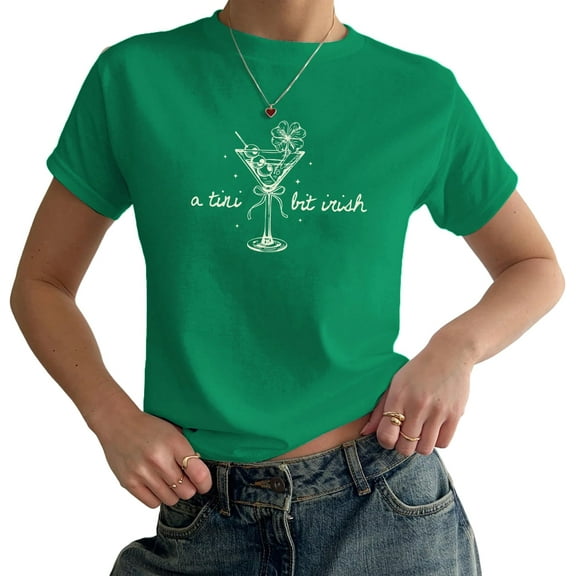 A Tini Bit Irish Baby Tee - Cute Irish Girl St Patty Y2K Top, St Patricks Day Baby Tee
