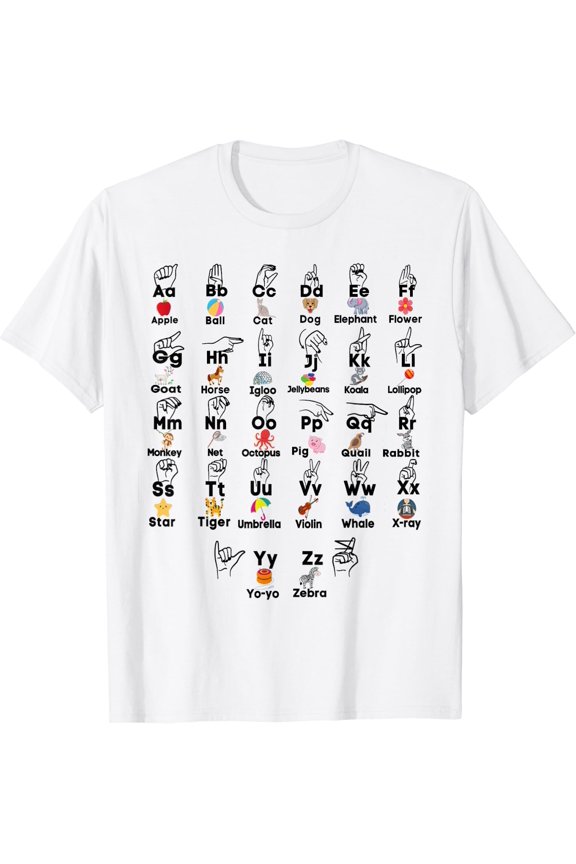 A To Z Alphabet & Asl Pre-School Kindergarten Teacher T-Shirt Size S-5XL