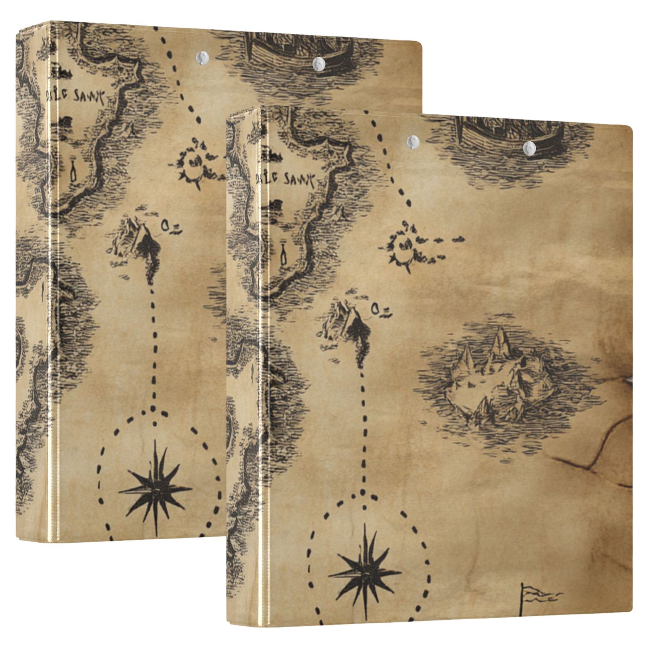 A Treasure Map 3 Ring Binders 1.5 inch Hardcover File Folders with Interior Pockets A4 Size Organizer for School Office Hospital Set of 2