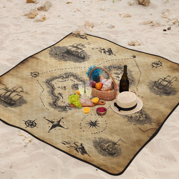 A Treasure Map Beach Blanket Outdoor Picnic Mat Sandproof Waterproof Foldable for Camping Travel Hiking