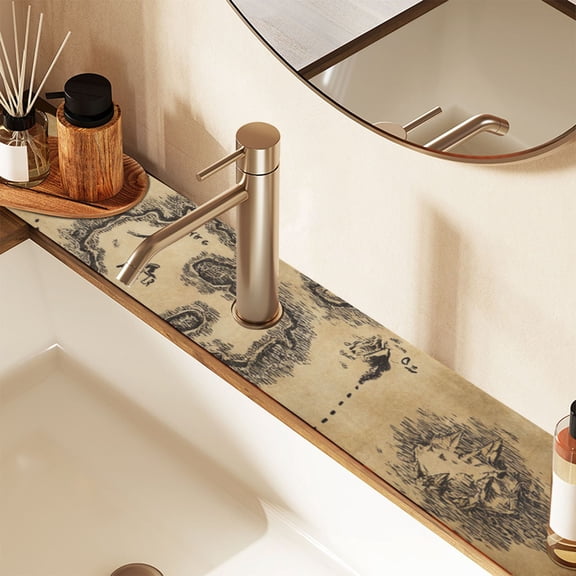 A Treasure Map Sink Splash Guard Faucet 14.7x5.4in Drying Mat Drying Mat Absorbent Pad for Bathroom Kitchen 2PCS