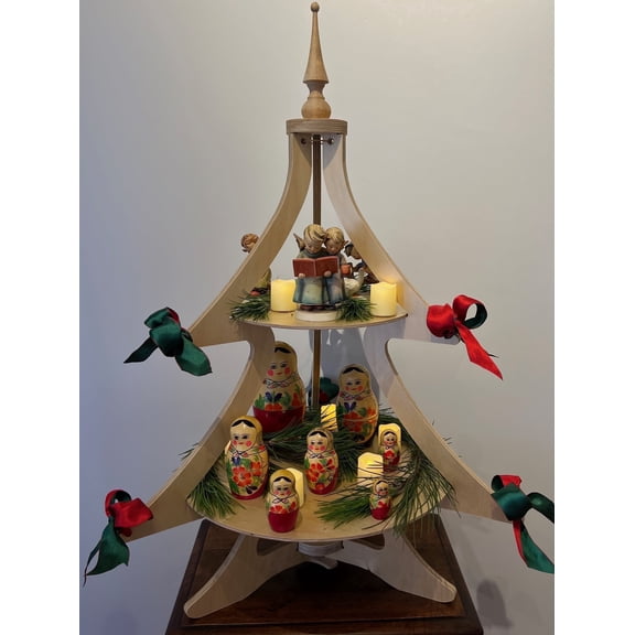 A Treasured Tree Traditional Baltic Birch Christmas Tree with Two Shelves, 2.5 ft