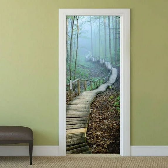 A Tree Landscape Door Stickers Natural Scenery Full Cover Wallpaper Decal Self-adhesive Mural Home