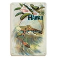 thumbnail image 1 of A Trip To Hawaii - Hawaiian Surf Rider - Diamond Head Crater Honolulu - Vintage Travel Poster c.1894 - 8 x 12 inch Vintage Wood Art Sign, 1 of 4