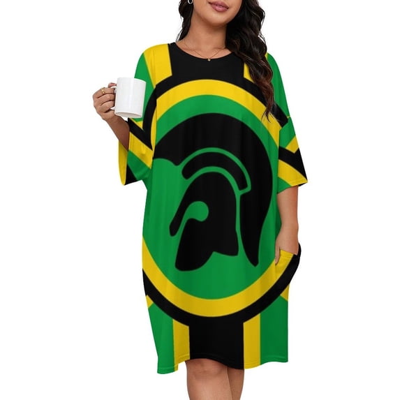 A Trojan Uk Flag in The Colors of Jamaica Sleepshirts For Sleeping Travels Loose Sleepdress Pajama Dress Soft Nightdress Sleepwear