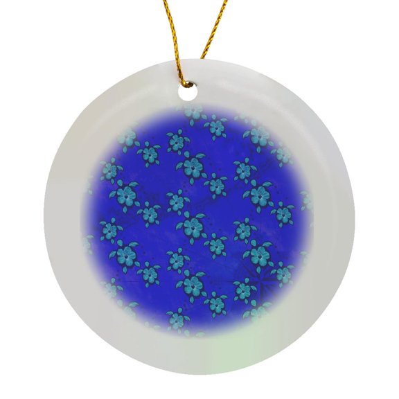 3drose, a Tropical Pattern of Sea Turtles with Floral Shells on Nautical Map., Circle Porcelain Ornament