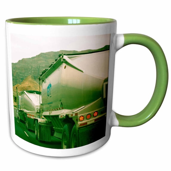 3drose, a Truck Done in a Green Finish Going down the Highway, 11oz Two-tone Green Mug