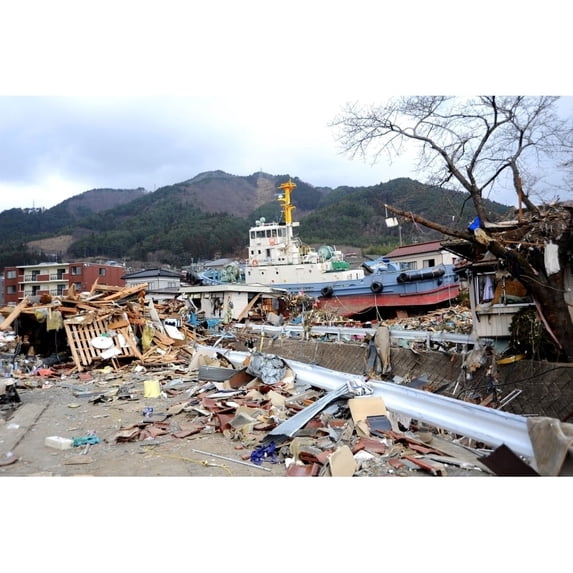 A Tug Boat Rests Upright Among The Debris In Ofunato Japan March 15 2011 Four Days After The 9.0 Magnitude Earthquake