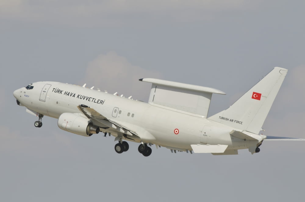 A Turkish Air Force Boeing 737 AEW taking off Canvas Art - Giovanni CollaStocktrek Images (17 x 12)