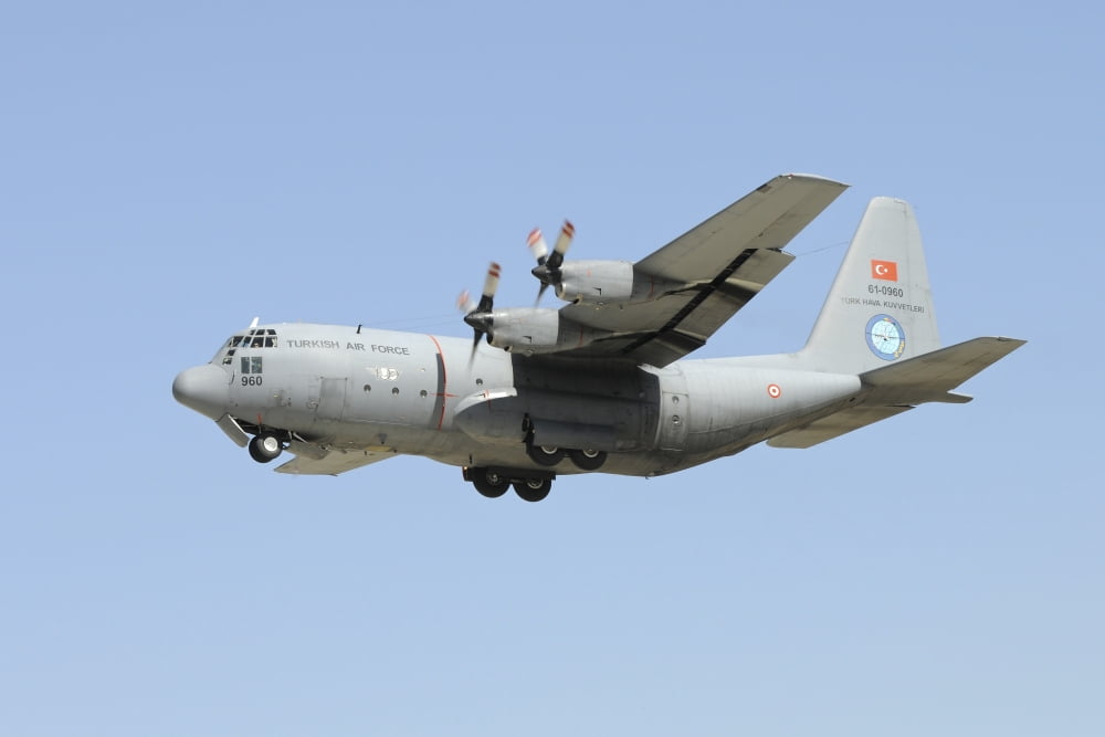 A Turkish Air Force C-130 in flight over Konya Turkey Canvas Art - Riccardo NiccoliStocktrek Images (34 x 23)